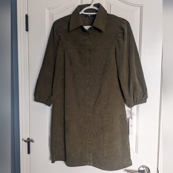 7 for All Mankind Green Corduroy Button Down Dress - NWT - Picture 1 of 6